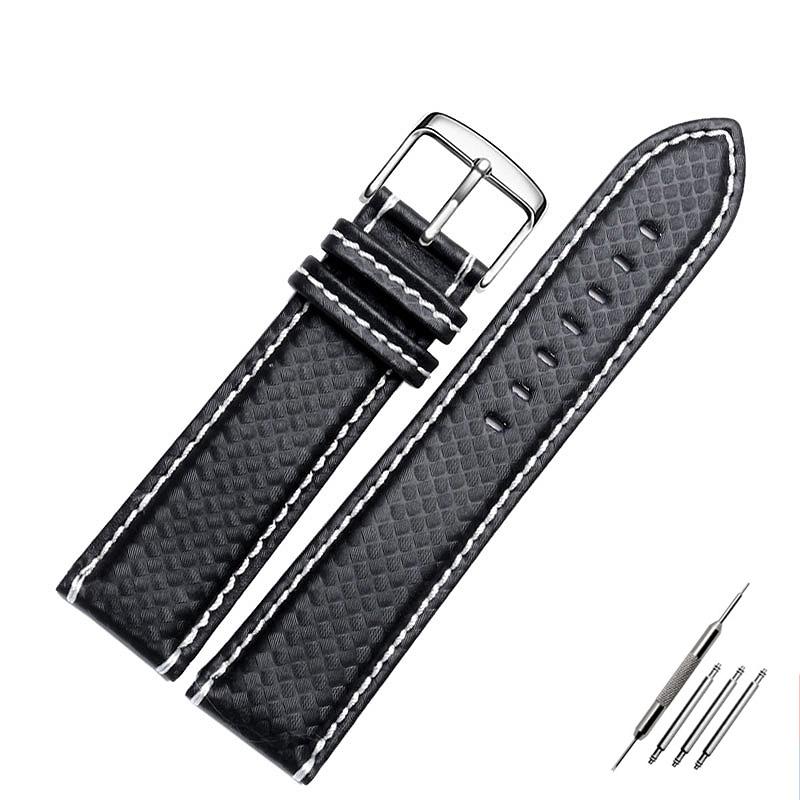 18mm 20mm 21mm 22mm 23mm 24mm Cinturino Orologio in Pelle con Motivo Fibra di Carbonio Cuciture Nere Rosse Arancioni Cinturino Orologio Accesso Orologio da Uomo