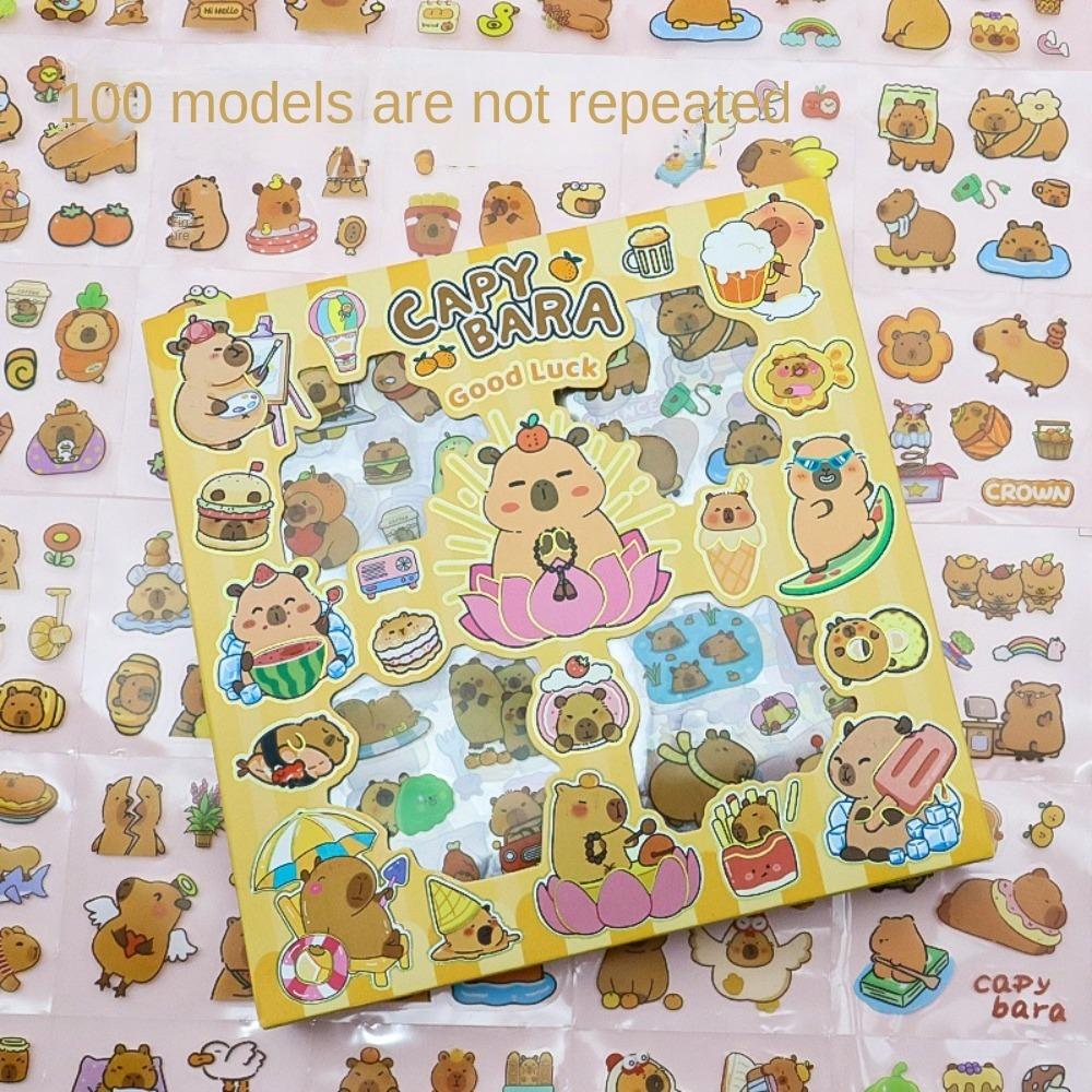100PCS Stationery Children Sticker Cartoon Capybara Water Cup Decal  Birthday Gift