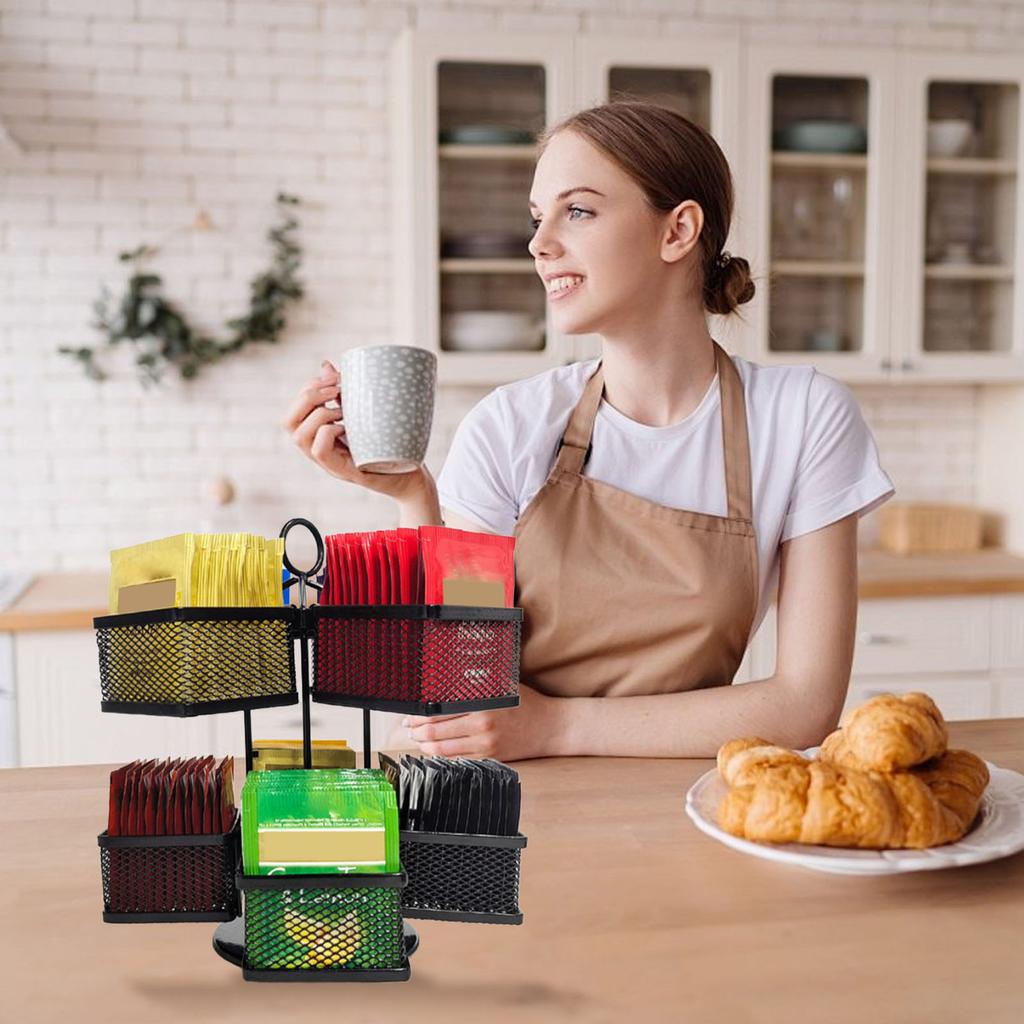 Tea Bag   2 Tier 8 Removable Baskets Up To 96 Teabags Storage Rotating Tea Bag Rack for Kitchen