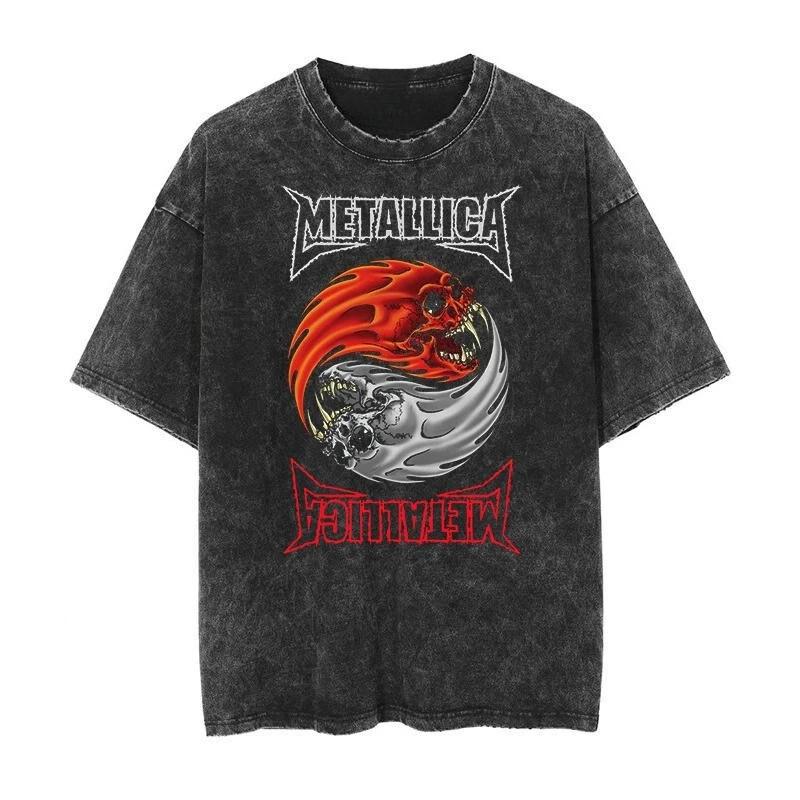 Metallica Rock Punk Vintage Washed T-shirt 2026 Men's and Women's American Retro Washed High-end Luxury Y2k Top