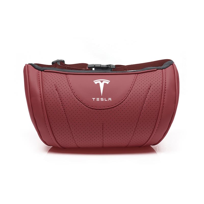 Car Neck Pillow Leather Breathable Soft Headrest Accessories For Tesla Model 3 Y S X Cybertruck Juguete Roadster Coil Bonina