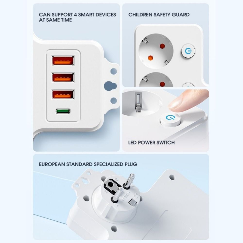 New EU Standard Power Strip Independent Switch Wall Mounted Charging Multiple Ports USB Charger Office Use