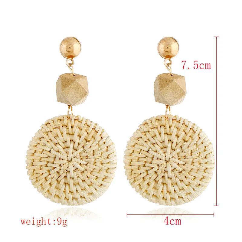 Personality Bamboo Rattan Hand-woven Geometry Drop Dangle Earrings for Women Temperament Summer Beach Stud Jewelry Holiday Gift