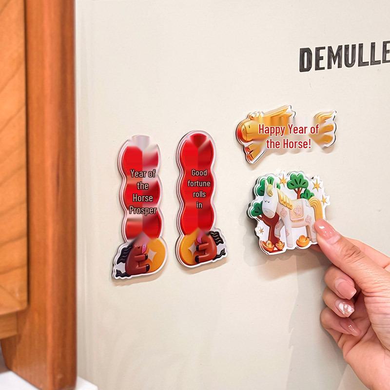 Trendy Year of the Horse Acrylic Refrigerator Magnet Set: Spring Festival Decorative Sticker Couplet