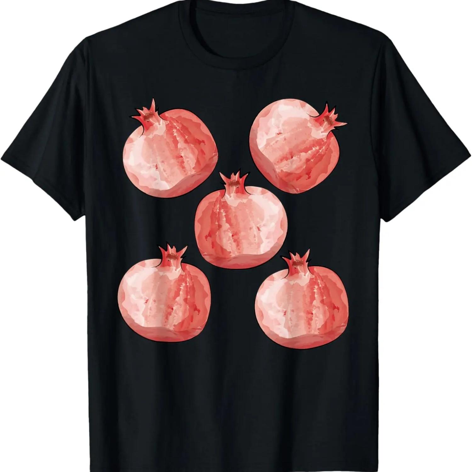 Графическая женская футболка в стиле 90-х с изображением граната, фруктов и овощей S