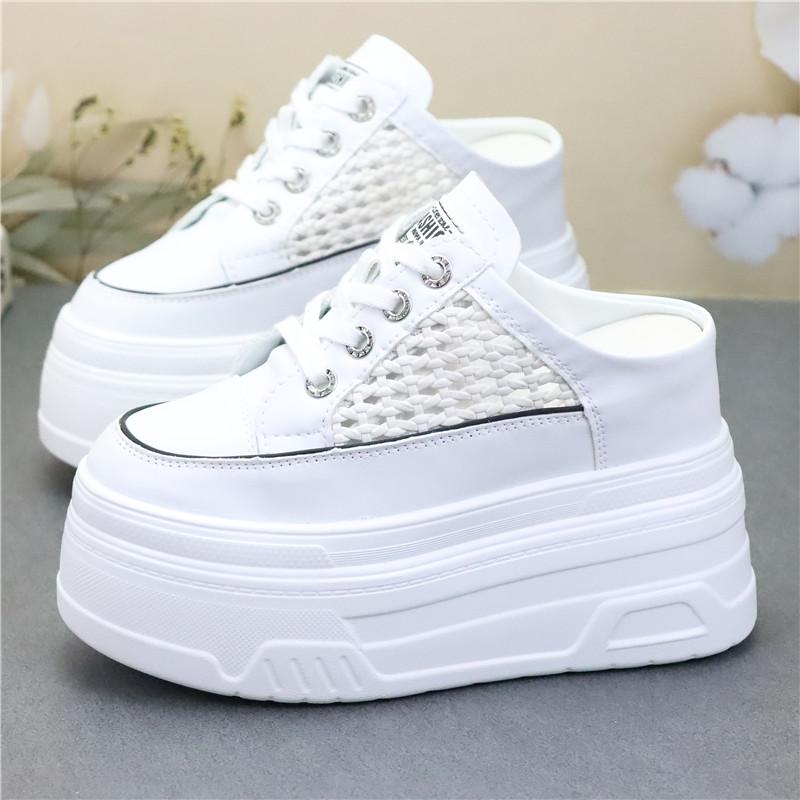 Fashion 10CM 12CM Air Mesh PU Synthetic Microfiber Leather Flats Women Sandals Slipper Chunky Sneakers Slippers Platform Wedge Shoes