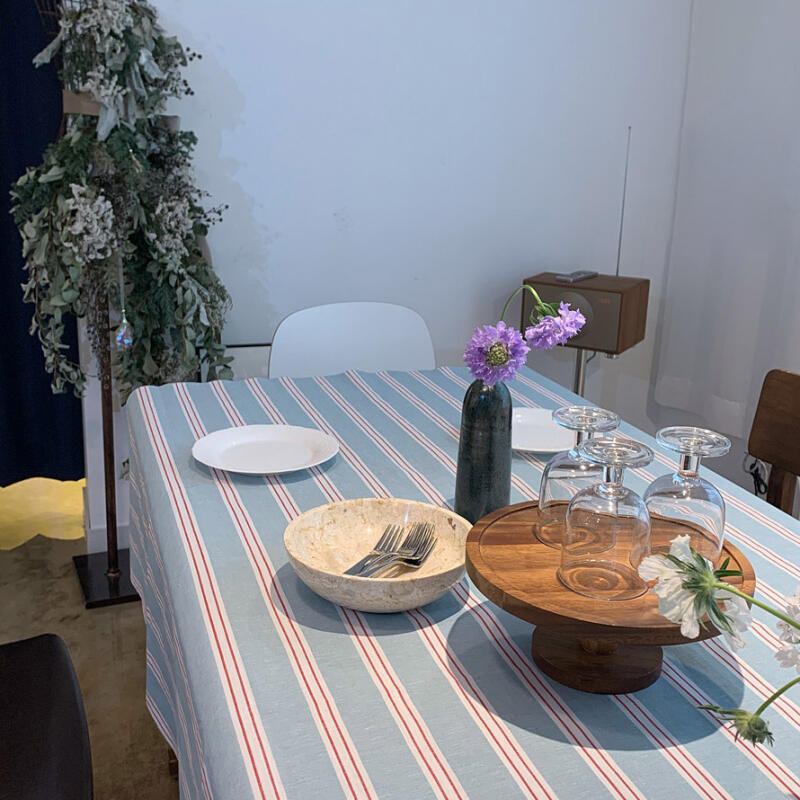 Linen Two-Tone Striped Waterproof Tablecloth for 2 People, Square Yellow