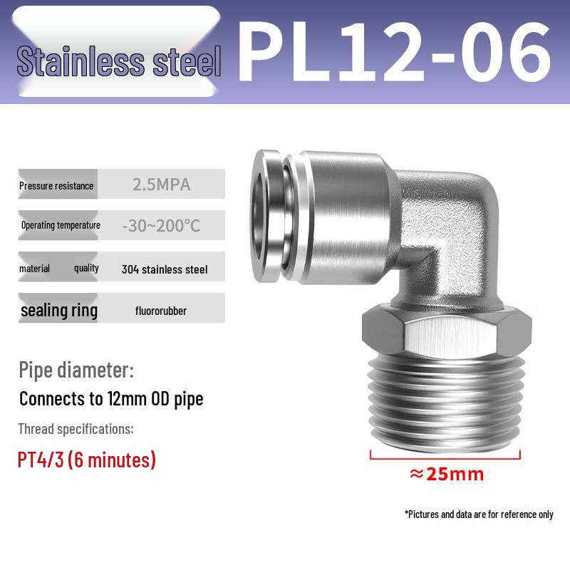 Zhuo Ji 304 Stainless Steel Pneumatic Quick Connect Fittings - PL8-02/4-M5/6-01/10-03 Thread