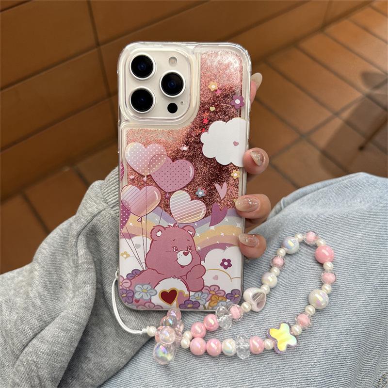 Cartoon rainbow bear is suitable for iphone16pro mobile phone case Apple 15pro quicksand 14pro anti-drop 13pro