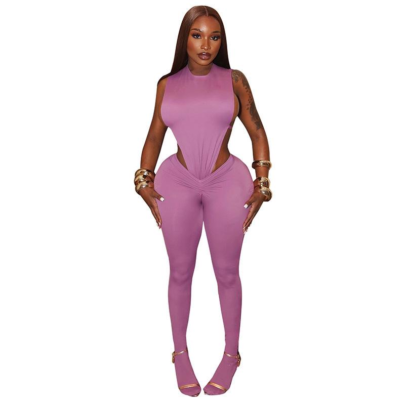 European-American Spicy Girl Sleeveless Cutout Bodysuit & Tight Long Pants Set