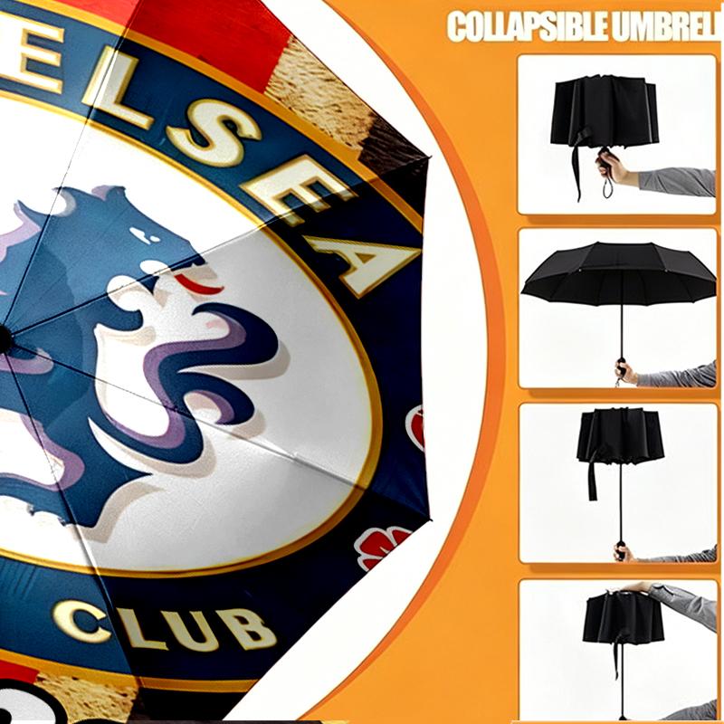 Custom Name Personalized football club F.C Print Umbrella, Auto Open Close, 8‑Rib Sturdy Frame, Commute Camping Hiking Use, Birthday Gift