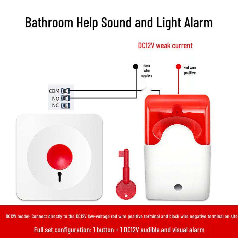 

One-Key Wired SOS Alarm for Disabled Toilets - 12V/24V/220V Sound & Light Emergency