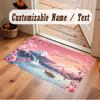 Floral Garden Theme Crystal Velvet Floor Rug Personalized Custom Name Text Warm Carpet Home Decoration