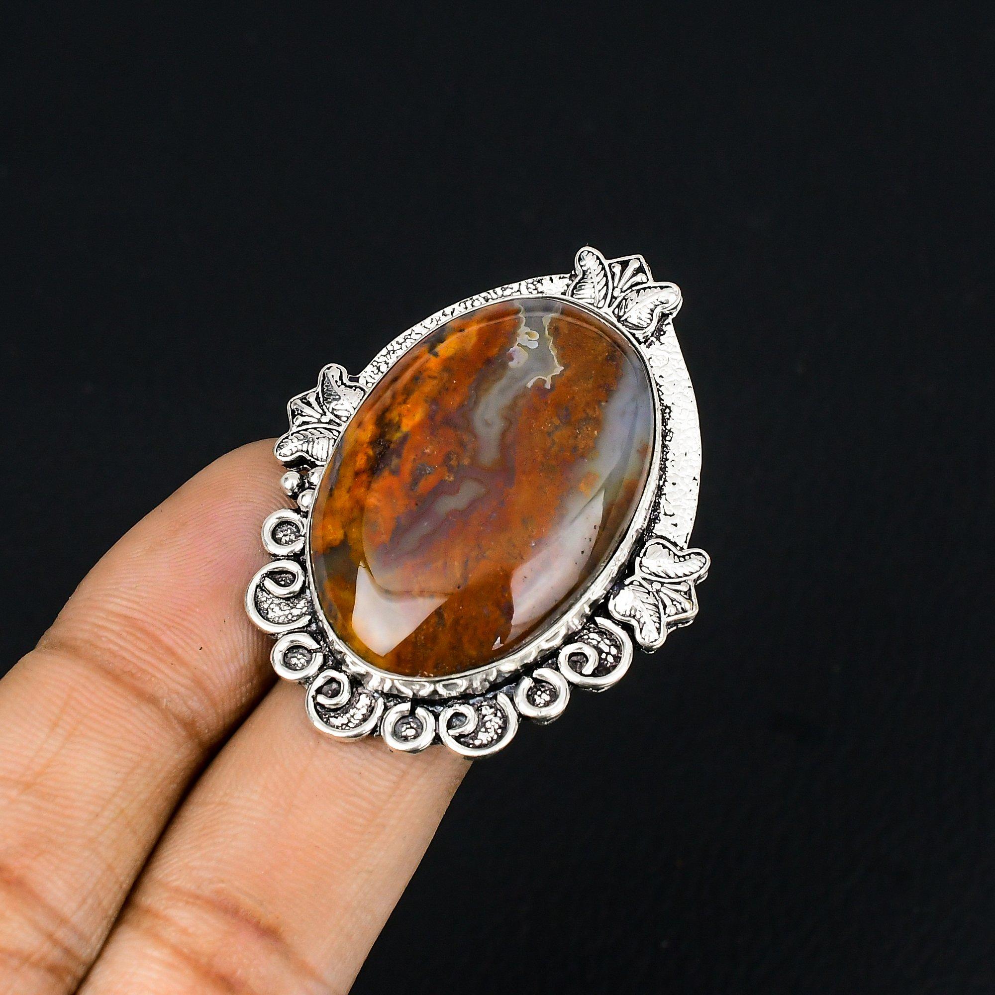 Womens day Sale Sterling Silver Moroccan Seam Agate Gemstone Stackable Ring US 7 7