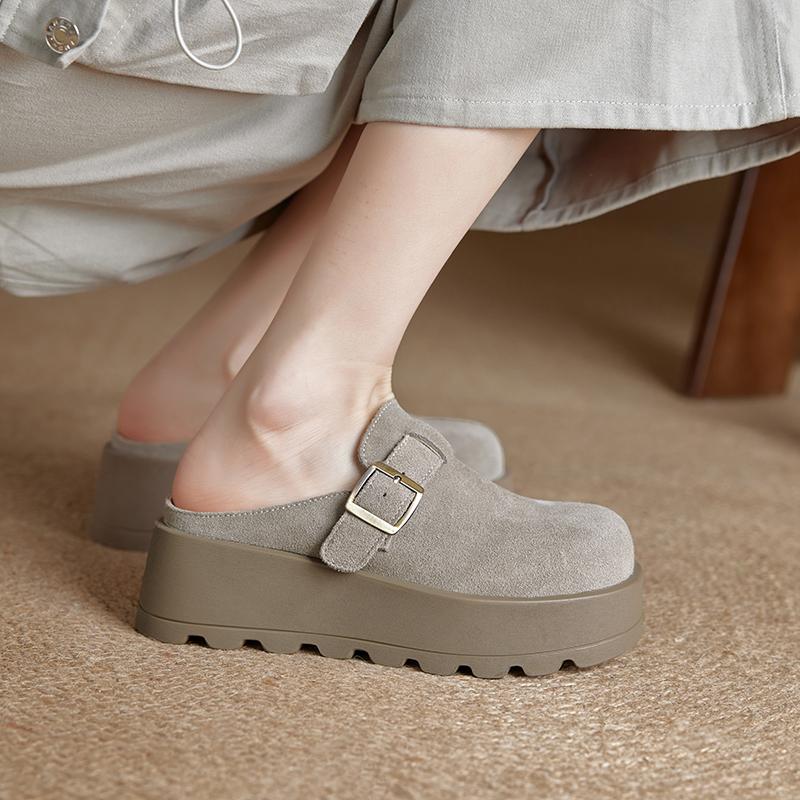 Women's Slippers Thick-soled Mules with Closed Toe for Women Large-size Comfortable Half-slippers Female