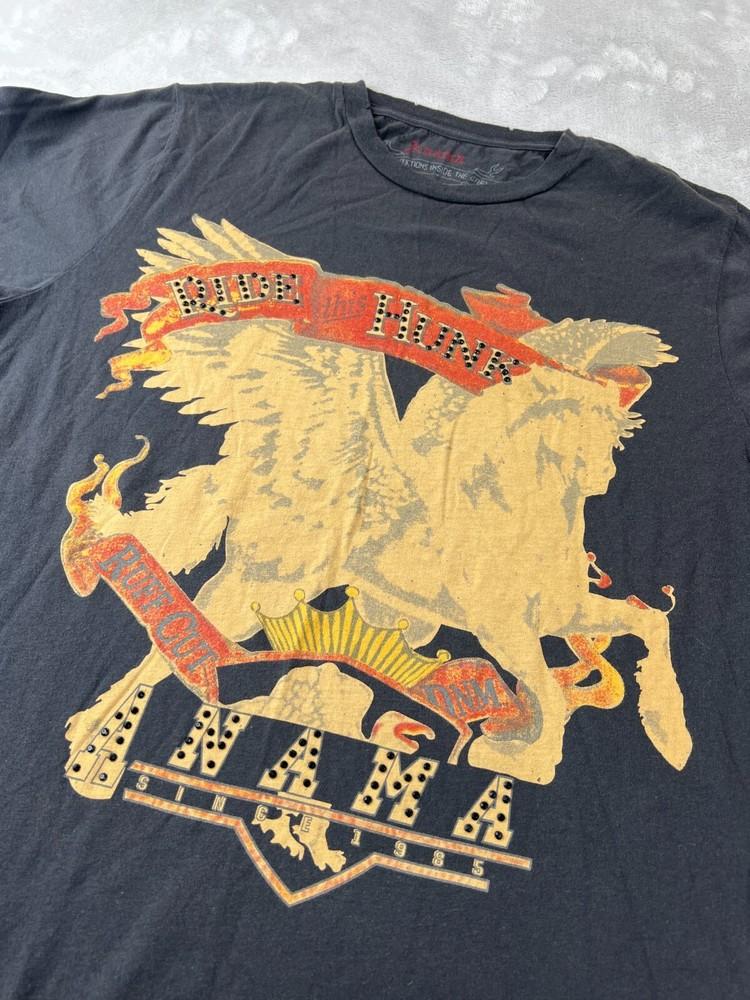 

Anama Women#039s Pegasus Print Retro Bling T Shirt SZ L Gray Crew Neck Equestrian Unisex T-Shirt L