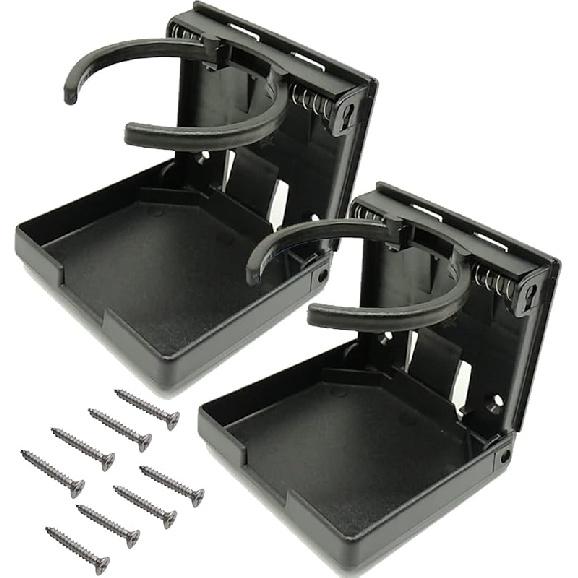 TIHOOD 2PCS Adjustable Folding Drink Holder With Screws/Adjustable Cup Holder For Marine/Boat/Caravan/Car (Black)