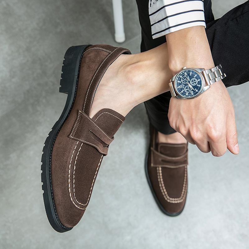 New Simple Suede Leather Men Shoes Business Suit Men Loafers British Style Slip-on Shoes Classic Retro Daily Commute Casual Shoe
