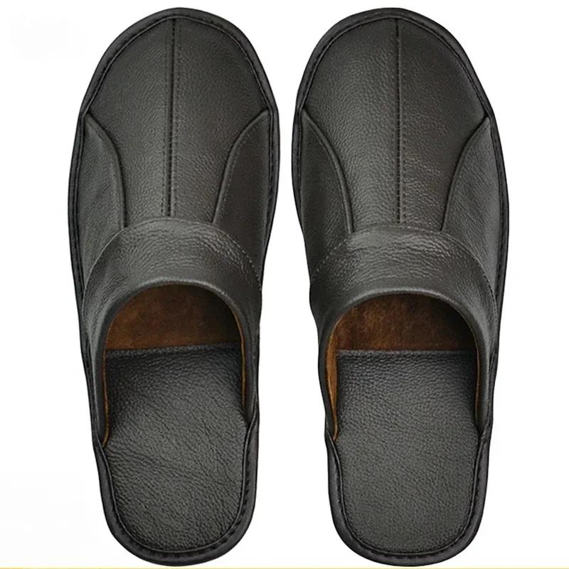 Genuine Cow Leather Slippers Homes in Indoor Slipper Spring Autumn Summer Men Women Elderly Non-slip Casual Single Slides Shoes