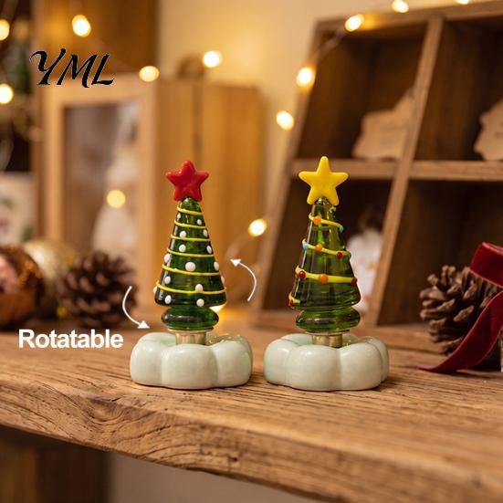 Unique Christmas Gifts for Friends Handmade Glass Tree Ornament with Star Top And Colorful Bead Details, Ornaments Desktop Rotating Figurine