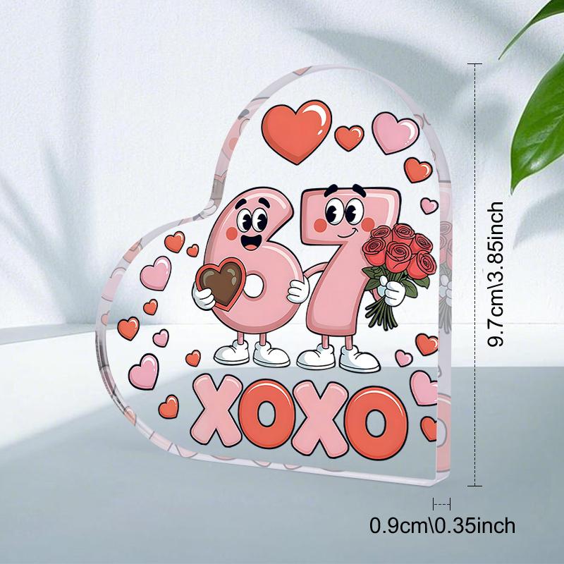 

2D Flat Acrylic Valentine s Day Cute Pink Number 67 Decoration, Indoor and Outdoor Decoration - No Battery/electricity Required, Store Decoration, 10*10cm