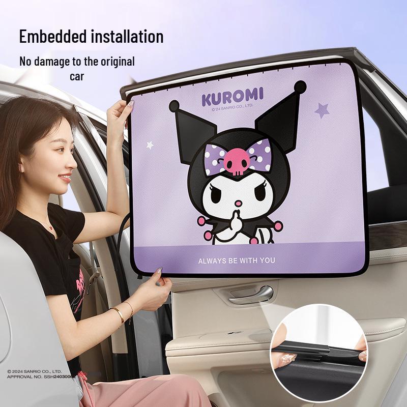 Kuromi Car Window Curtains: Sun Shades, Heat Insulation & Privacy Protection for Baby Car Interior.