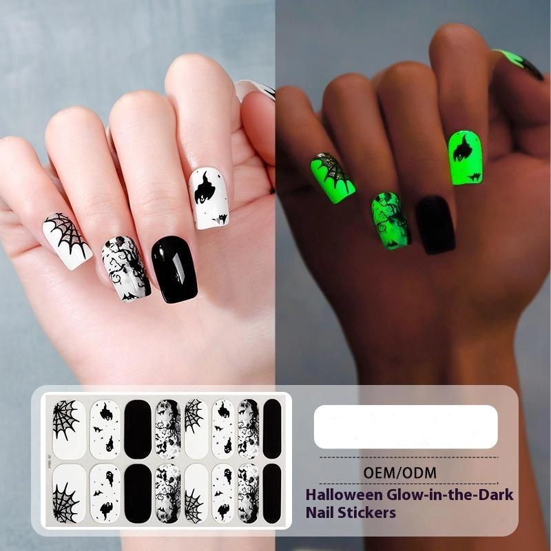 1Sheet Halloween Nail Stickers Waterproof European And American Cartoon Children'S Cute No Bake Night Light Nail Decoration