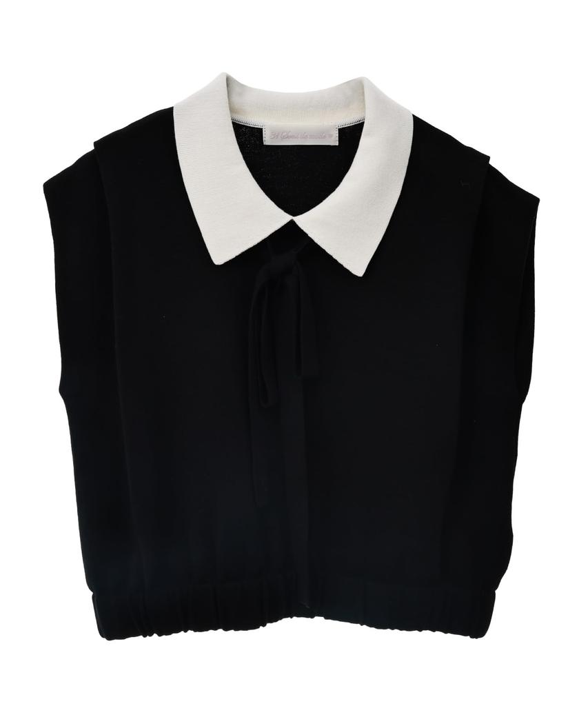 Son De Black Sweater with Collar [Trenteant Mode] Women's Color-Coordinated
