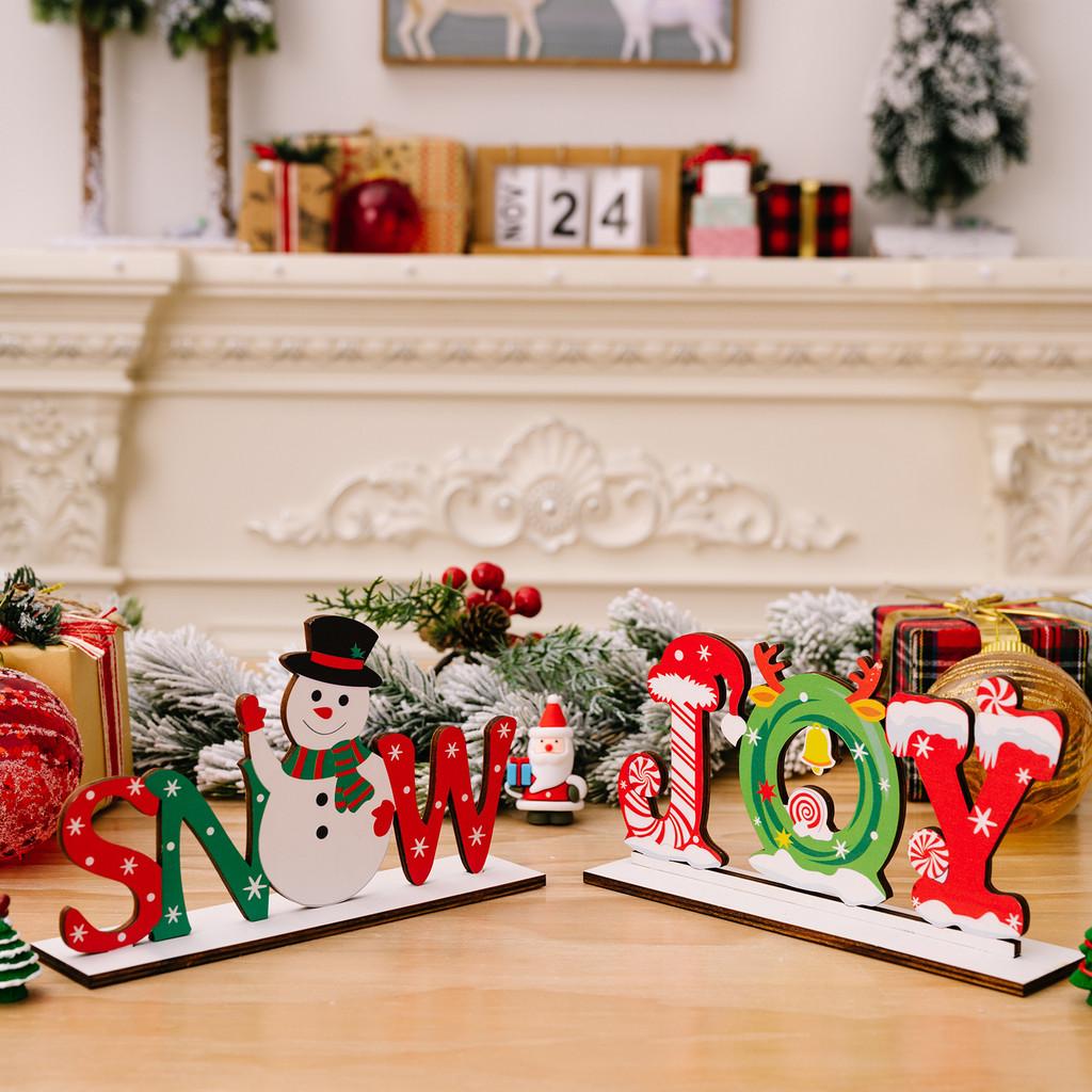 Wooden Christmas Cheerful Desk Decorations Featuring Colorful Santa Snowman And Reindeer