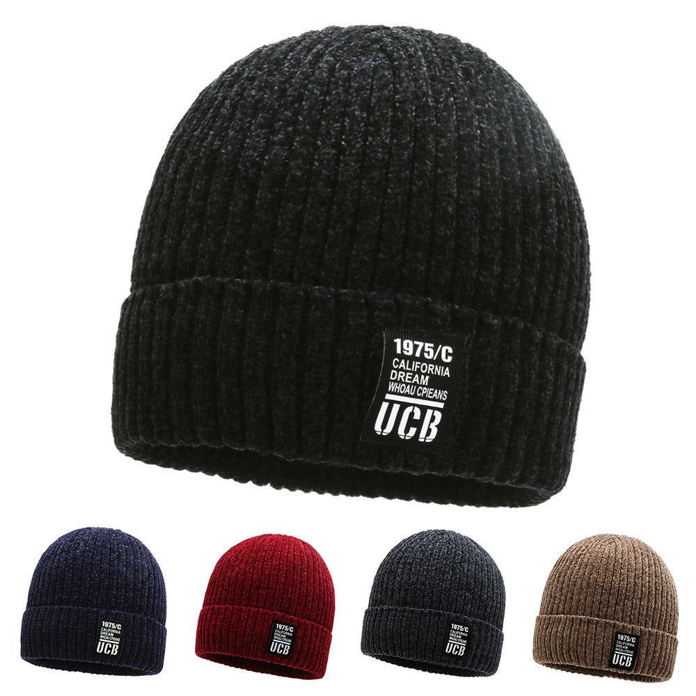 Knitted Solid Color Hat Letter Printing Beanie Caps Windproof Fashion Gifts
