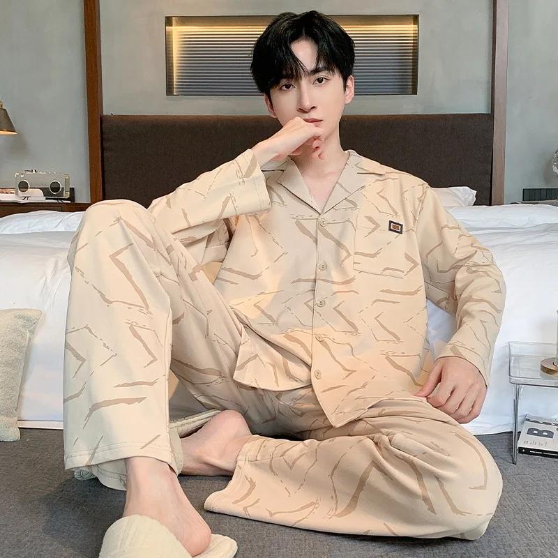 Autumn Cardigan Man Pajamas Cotton Fashion Sleepwear for Men Leisure Casual Nightwear Pijamas Set pyjama homme Dropship