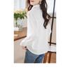 Women's White Lapel Blouse Hollow Out Lace Detail Long Sleeve Button Loose Casual Office Shirt