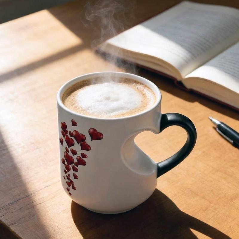 Heart-Shaped Color Changing Magic Ceramic Mug Funny Color Changing Coffee Cup With Handle That Reveals Surprise Design·