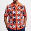 Men's Summer Short Sleeve Vintage Knitted Shirts Golf Beach Collared Shirts Tops Casual Button Down Crochet Hollow Out Beach Vacation Shirt for Male