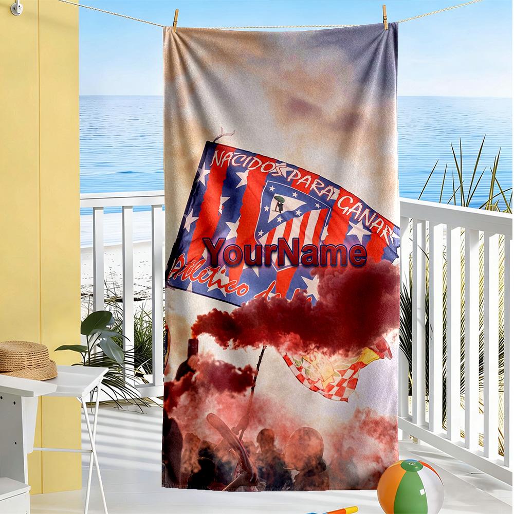 Atletico Madrid Personalized Text Beach Towel Super Soft Microfiber Quickdry Fabric