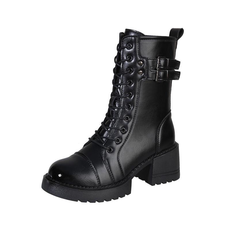 2025 New Models, Absolutely Pure, Thick-soled Martin Boots for Women, British Style Autumn Velvet Knight Boots, Single Boots, Straps, Short Boots 