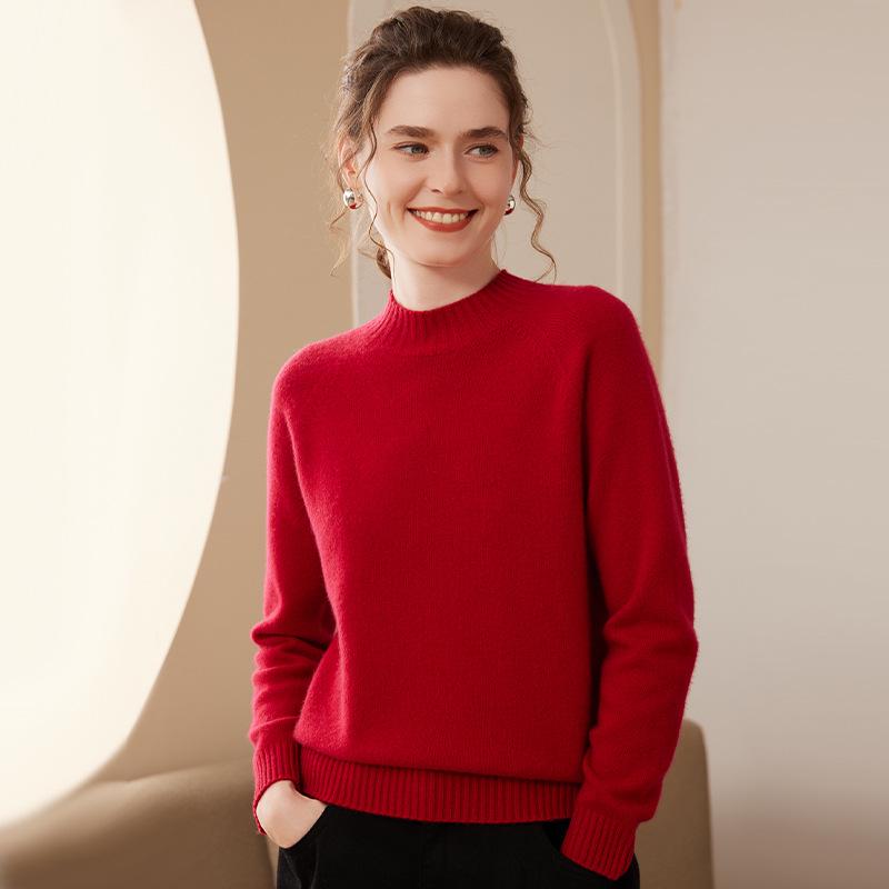 Women's New Fall/Winter Thick Cashmere Sweater, Half-High Collar Loose Knit, Plus Size Pullover Base Layer.