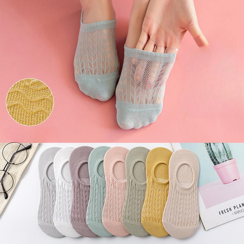 Spring and Summer Thin Invisible Socks for Women, Mesh Breathable Boat Socks That Won't Fall Off, Solid Color Socks