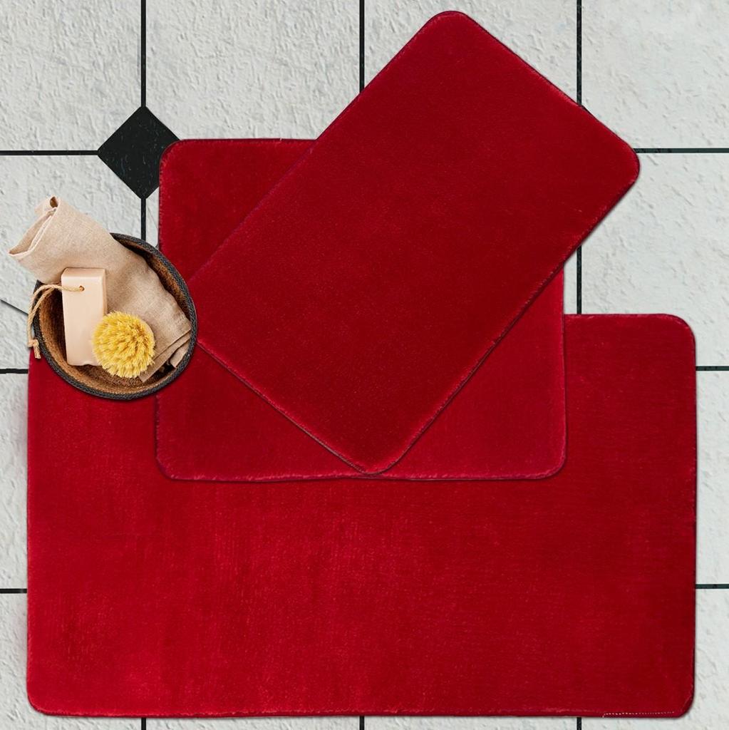 Cheap Plush Red Bath Rug Set of 3 Joom
