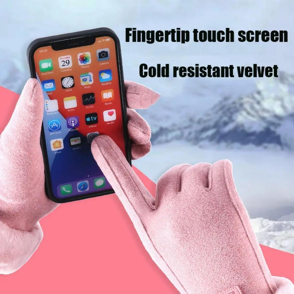 Mănuși groase de pluș de iarnă pentru femei, de modă, din piele intoarsa caldă, în aer liber, mănuși de șofat cu ecran tactil pentru femei, mănuși de ciclism sportiv