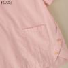 ZANZEA Blusa Feminina Casual Gola Redonda Cor Sólida Manga Curta Soltinha