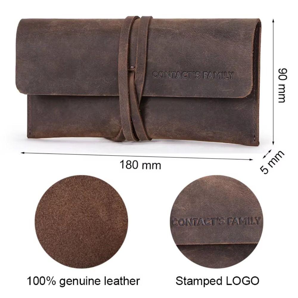 Cowhide Leather Pen Pouch Leather Pencil Storage Bag Retro Stationery Organizer  Office