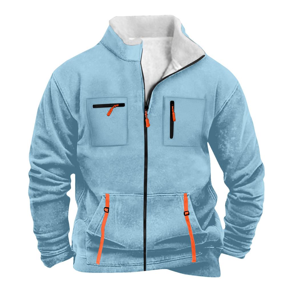 Men's Solid Color Zipper Pocket Zipper Sweatshirt Jacket Men's Sports Large Size Casual Sweatshirt Jacket