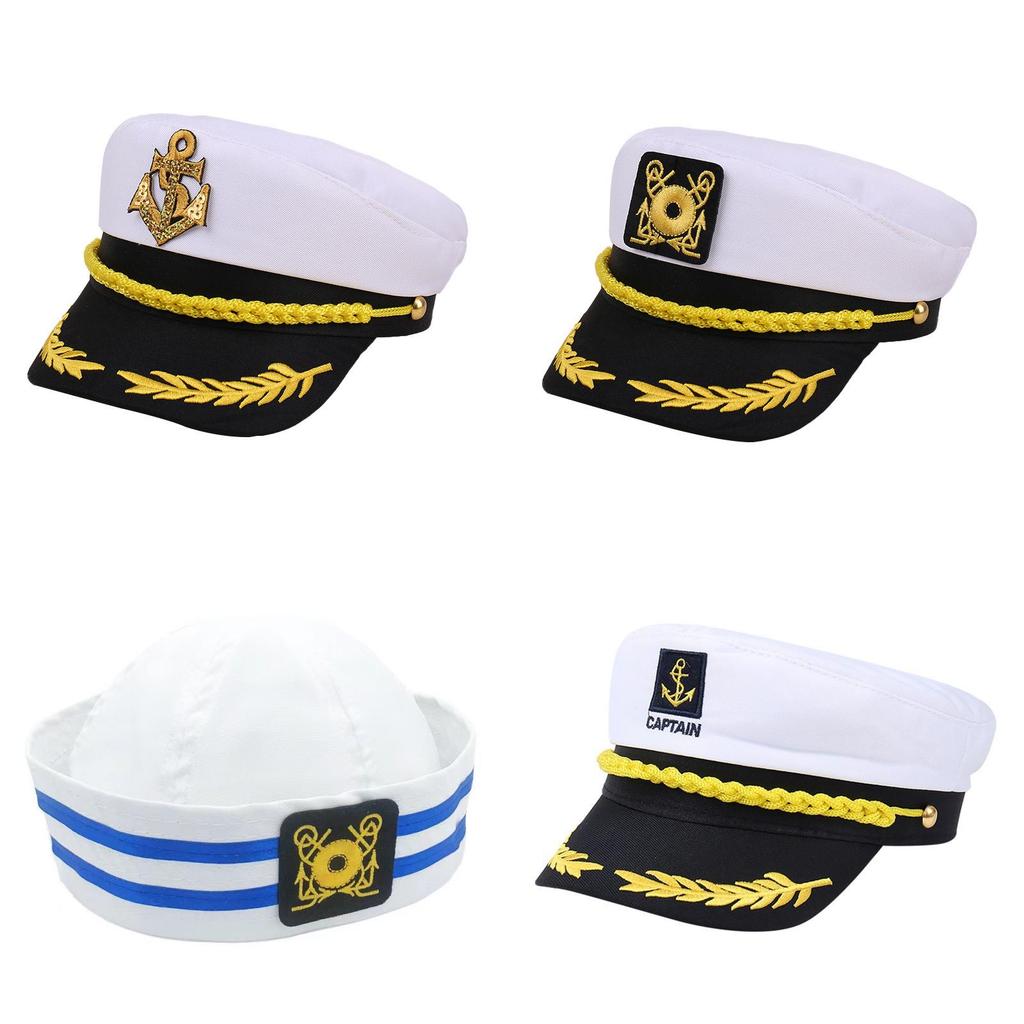 Polyester Sailor Hat With Embroidered Circle Badge For Retro Costume And Themed Events