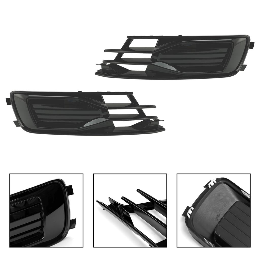 2PCS Front Bumper Foglight Cover Grill Grille Fit A6 C7 2014-2018 Black