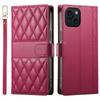 For iPhone 15 Case Rhombus Stitching Wallet Stand Leather Phone Cover with Long/Short Strap