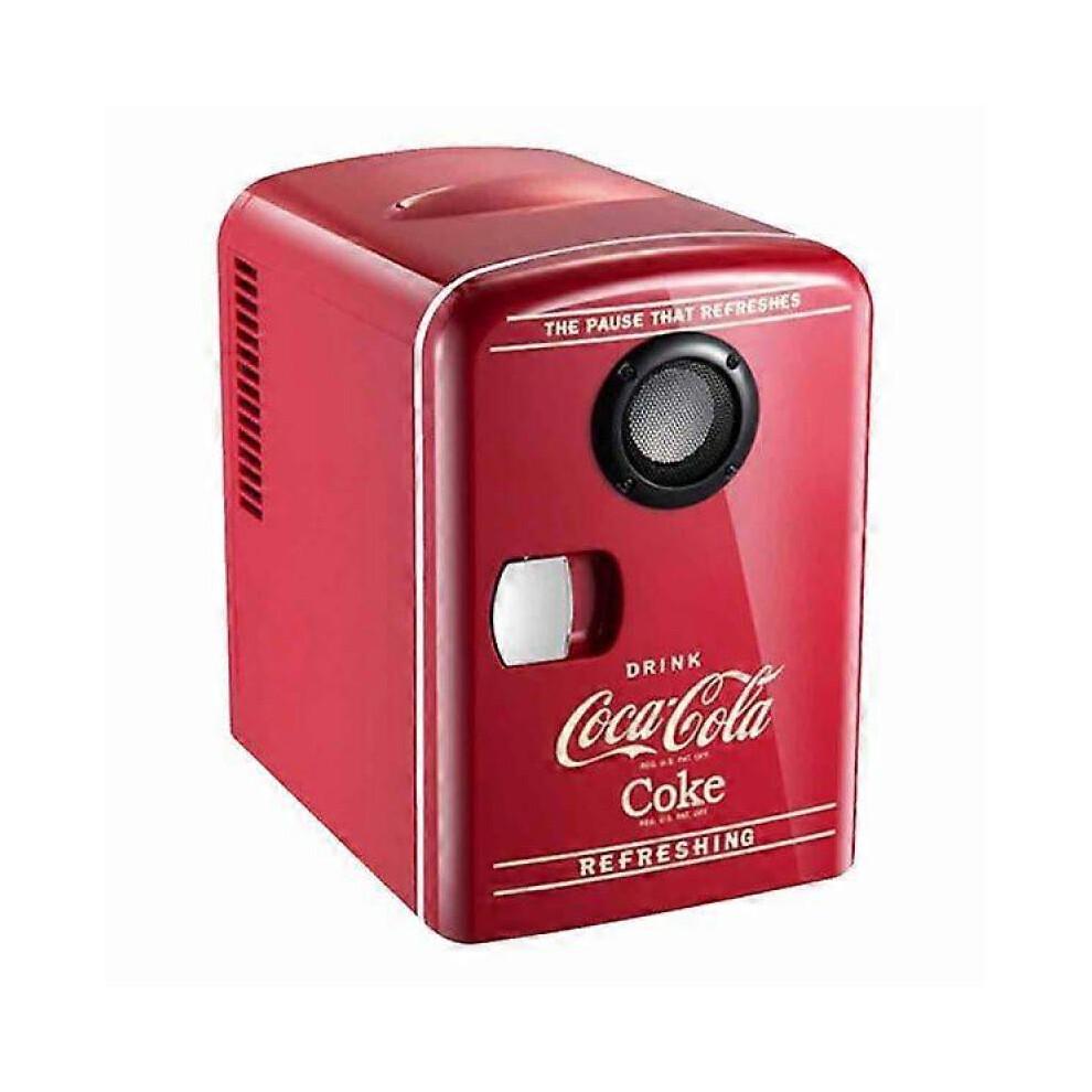 Coca-Cola 12V Tragbarer 4 Liter/6 Dosen Thermoelektrischer Mini-Kühlschrank/Warmhaltebox mit Bluetooth-Lautsprecher