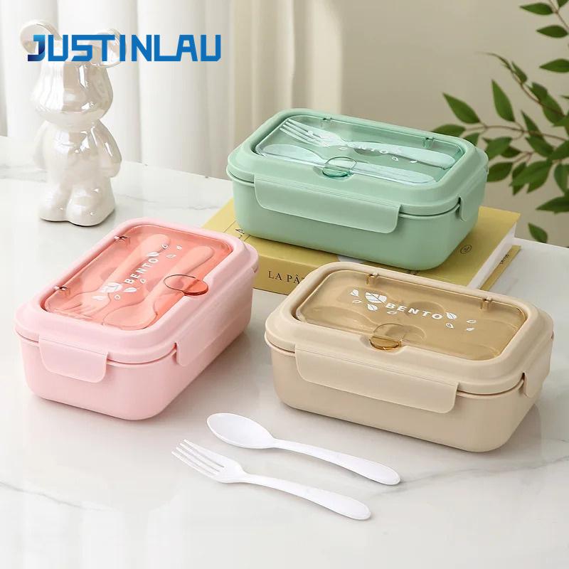Lunch Box Portable for Children School Office Bento Box Compartment Sealed Food Container with Tableware Microwavable Heating