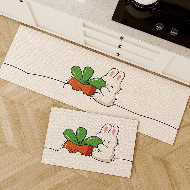 Cute Kitchen Floor Mat, Diatom Mud, Water And Oil Absorption L-Shaped Long Strip Foot Mat, Door Mat, Bathroom Carpet