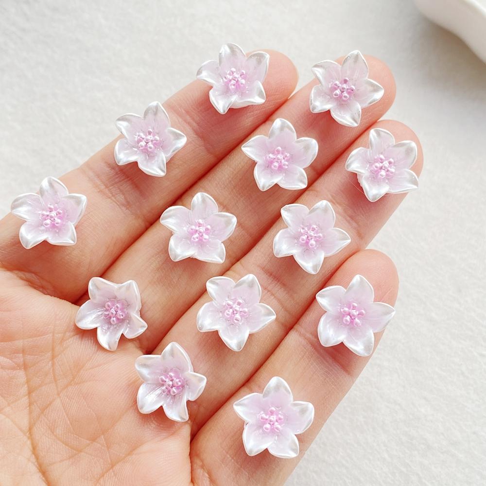 50pcs Resin Mini Colorful Lily Flowers Nail Art Flat Back Rhinestone Bead Scrapbook DIY Manicures Applique Accessories Crafts